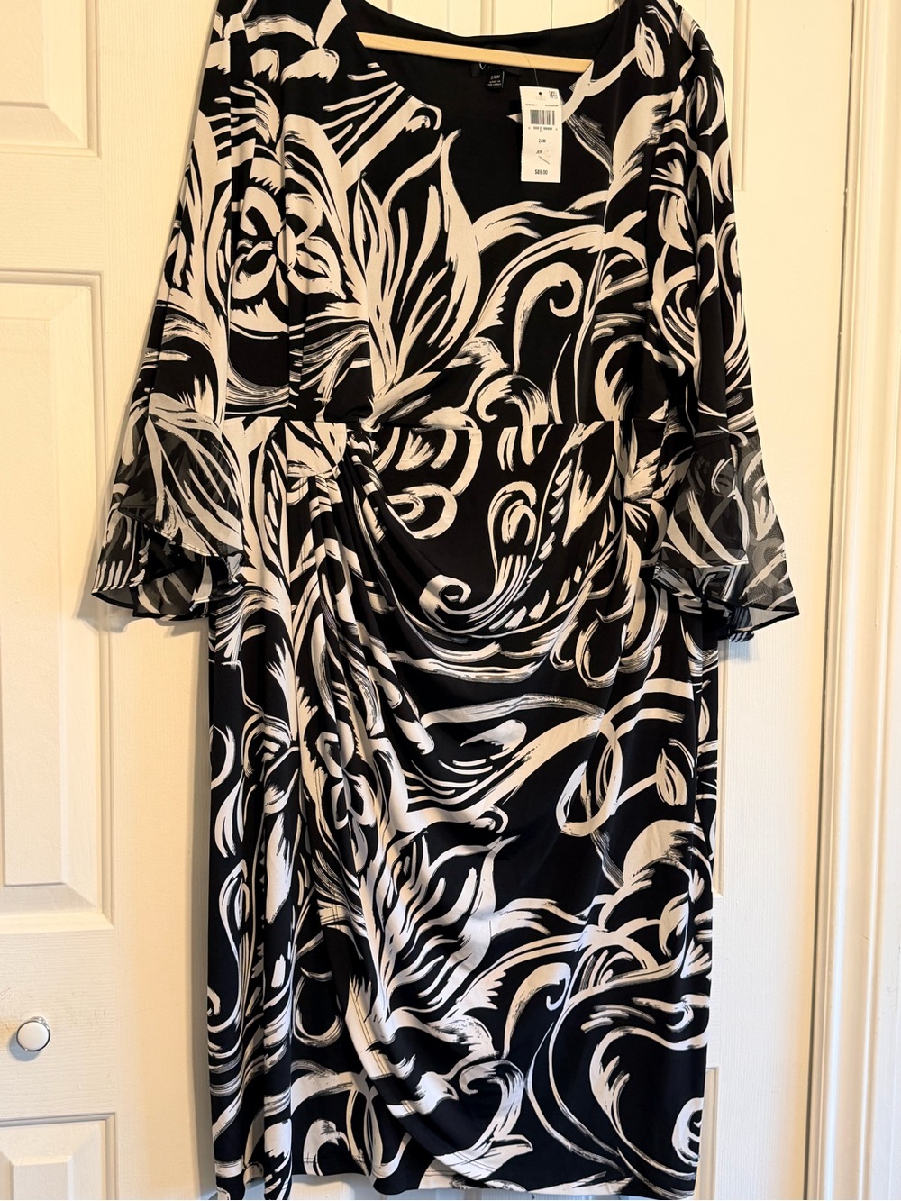 J. Jill Black & White Swirl Midi Dress with Draped Front